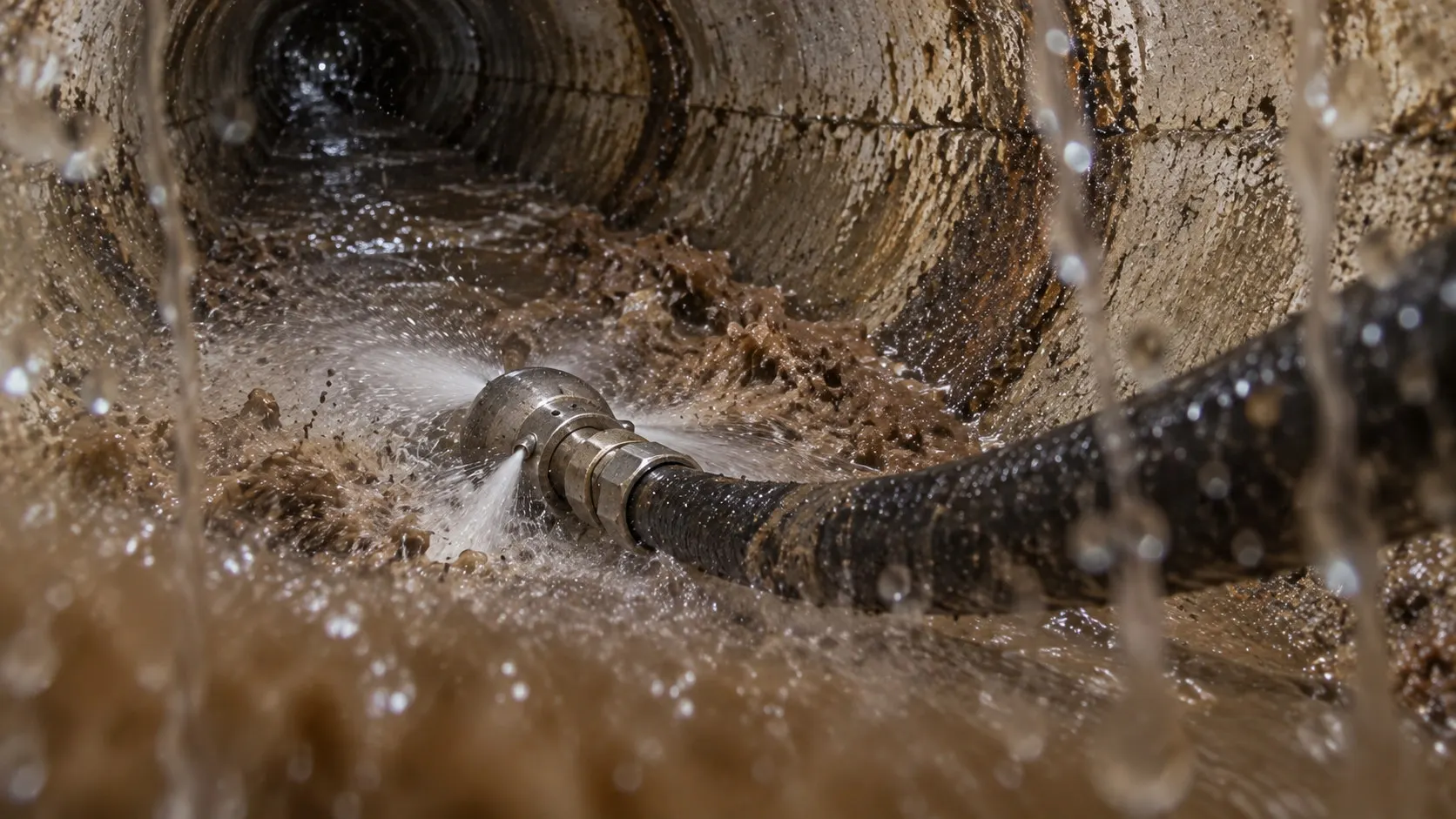 Service illustration: Water jets loosen soft sediment and carry it back through the pipe.