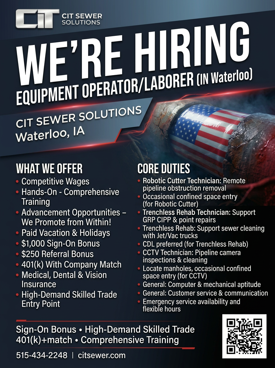 CIT Sewer Solutions hiring Equipment Operator Laborer
