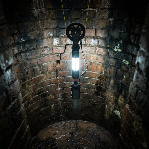 Illuminated 360 degree camera inside a brick manhole